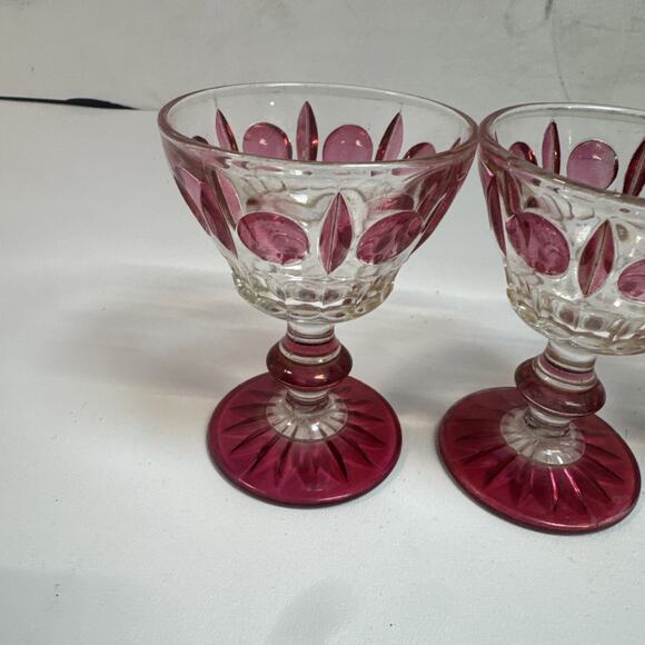 Vtg 1950s Indiana Colony Classique Clear Ruby Flash Small Glasses 4” Set Of 6 - Picture 2 of 7